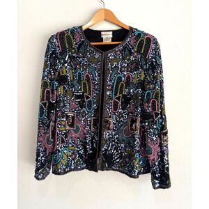 Patra Stenay silk jacket beaded art to wear embellished colorful party women 2X